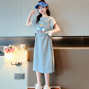 女大童夏装连衣裙2023新款韩版女孩卡通半身裙中学生短袖网红裙子