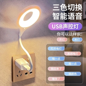 智能语音台灯控制灯USB声控灯感应灯led插口小夜灯一体床头灯