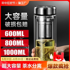 茶水分离水杯超大容量户外男士泡茶杯子耐热防爆便携双层玻璃杯