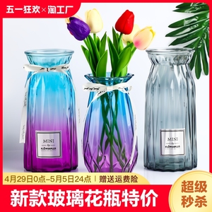 玻璃花瓶摆件透明水培植物干花客厅装饰插花瓶仿真桌面器皿极简