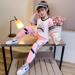 女童运动套装夏装2024新款韩版儿童洋气时髦中大童短袖女孩夏季潮