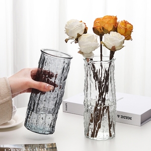 大号花瓶冰川玻璃轻奢高级感摆件客厅水养富贵竹插花瓶桌面台面