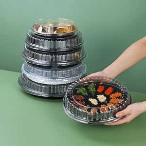 一次性餐盒圆盘寿司盒子圆形三文鱼打包盒包装盒刺身拼盘商用分格