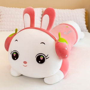 草莓趴趴兔子抱枕女生睡觉床上长条毛绒玩具耳机兔超软布娃娃玩偶