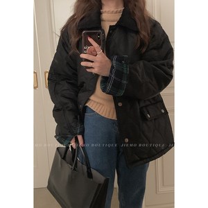 Coex Mall 首尔 ◆ 西多士下午茶~韩国冬季菱格纹黑色棉服外套女