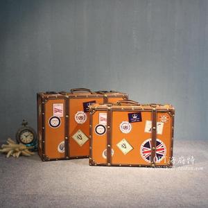 活力橙色新款手提箱皮质贴纸旅行箱邮戳标签欧美出差商务登机木箱