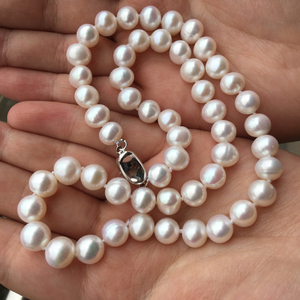 【小f】天然淡水珍珠项链近圆强光白色饱满送妈妈婆婆 母亲节包邮
