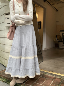 hollyii 韩系设计感小众甜美少女高腰格子半身裙中长款2023新款
