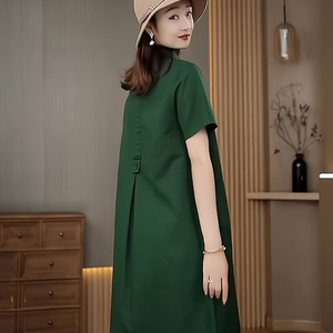 欧货2024新款夏季时尚休闲绿色宽松短袖t恤连衣裙穿搭上衣女装潮