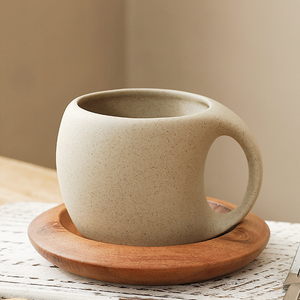 陶杯复古咖啡杯相思木杯碟日式水杯家用待客耐热陶瓷马克杯喝水杯