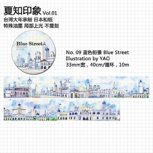 【阿噗分装】【夏知印象】蓝色街景 建筑造景 和纸胶带（40cm)