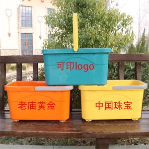 加厚塑料手提带滑轮宽口拖把桶长方形拖地桶拖布桶挤水桶洗车桶