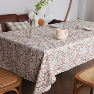 美式田园风石榴巧克力色桌布复古印花布艺装饰餐桌垫茶几台布