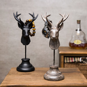欧式复古鹿头首饰架创意个性鹿角客厅酒柜装饰品家居摆件