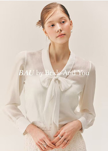 原dan～655151韩国设计师B*U气质飘带光泽感长袖衬衫女士百搭衬衣