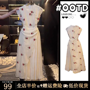 小众高级设计感气质收腰拼接连衣裙夏季新款新中式国风刺绣裙子女
