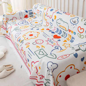 棉麻沙发巾简约沙发盖布全盖四季通用沙发垫防猫抓可机洗卡通可爱