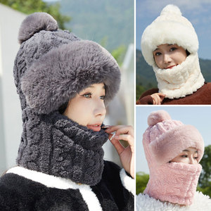 帽子围脖面罩一体冬季韩版防寒防风帽毛绒护耳包头帽保暖套头帽女