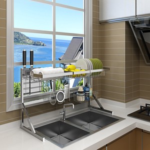不锈钢水槽架沥水架晾碗厨房置加厚用品2层收纳架水池放碗架碗柜