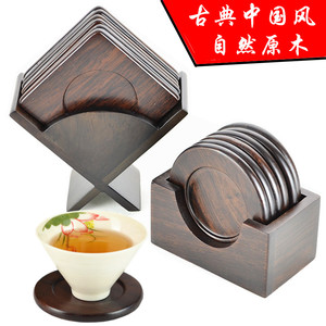 中国风古朴实木茶垫黑檀木杯垫套装 方形茶杯托功夫茶具茶道古典