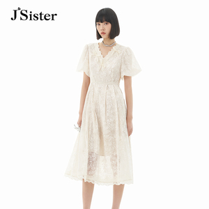 jsister 夏装专柜新款 JS女装时尚米色蕾丝连衣裙 S323111385