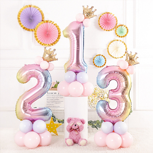 彩虹色32寸美规瘦版渐变数字铝膜气球生日宝宝立柱周岁派对装饰