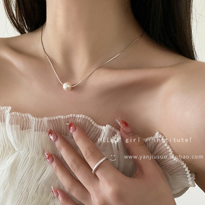 一颗珍珠项链女款2024新款爆款法式项链轻奢小众高级感设计锁骨链