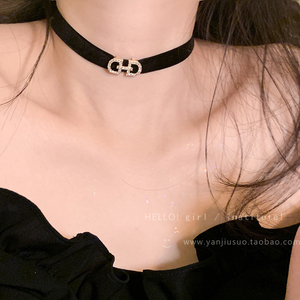 黑色皮绳颈带项链女高级感气质颈环choker锁骨链颈链脖子配饰项圈