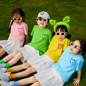 亲子装t恤夏季彩色短袖六一儿童演出服幼儿园小学生班服套装定制