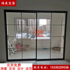 北京定制铝镁合金移门极窄三联动阳台推拉门厨房客厅玻璃隔断pd门