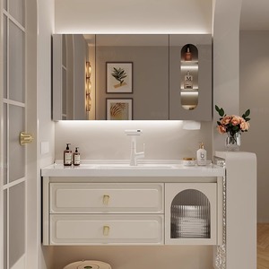 法式奶油风橡木浴室柜陶瓷一体盆洗手间洗手台洗脸盆柜组合卫浴柜