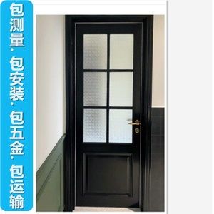 法式复古简约海棠玻璃黑色全实木复合烤漆门卧室内房间平开木门