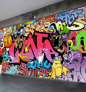 工业风街头涂鸦壁纸街舞蹈教室墙纸嘻哈墙贴画酒吧网吧健身房壁画