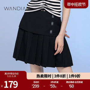 婉甸黑色短裙夏季新品A版百褶半裙不对称腰头1232K02SX1
