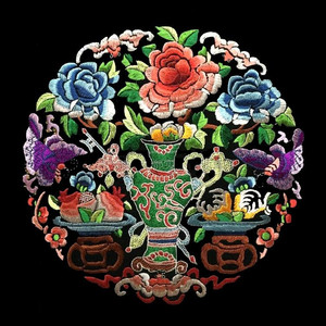 圆形刺绣 布贴中国风补子民族服装装饰辅料吉祥如意福寿花瓶团花