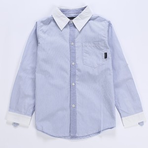 儿童白蓝细间条衬衫男童长袖纯棉中大童表演服中小学生校服衬衣