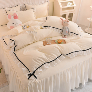 韩式公主风床上纯棉磨毛四件套全棉床单被套床裙款春秋季床品套件
