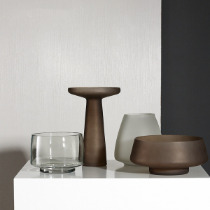 现代简约新中式诧寂风棕色黑色磨砂质感玻璃花瓶透明烛台桌面摆件