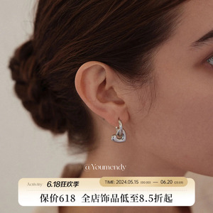 不掉色～日系日单日本心形耳圈复古法式气质优雅镀18k金耳环耳饰