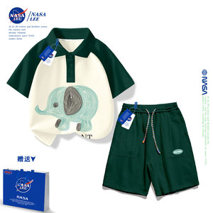 NASA男童夏装套装运动短袖2024新款洋气儿童POLO衫大童女童两件套