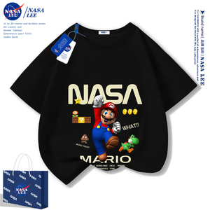 NASA男童t恤短袖夏季薄2024新款儿童纯棉半袖中大童夏装黑色上衣