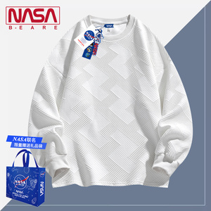 NASA联名港风白色长袖T恤男春秋款潮牌卫衣高街美式复古早秋上衣