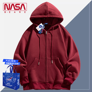 NASA联名酒红色开衫卫衣女春秋薄款2024年新款高级感拉链连帽外套