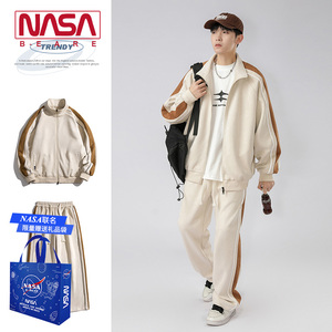 NASA联名运动开衫卫衣套装男士美式高街春秋情侣款卫裤两件套痞帅