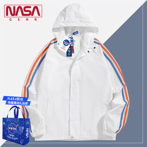 NASA联名日系织带春秋亮色防风条纹拼接冲锋衣潮连帽夹克男女外套