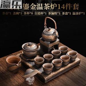 瀛乐  德玉堂复古鎏金茶具茶盘套装家用陶瓷整套茶艺茶具日式茶道
