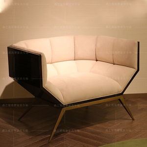 拉卡萨家具客厅休闲椅沙发边椅外表有影尤加利木皮金属电镀底架