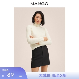 MANGO女装毛衣2022春夏新款高翻领粗线直筒设计长袖休闲毛衣