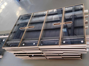 20极简铝框玻璃门书柜定制自带拉手铝合金型材天地铰链白色酒柜门