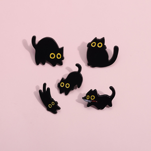 黑色猫咪胸针卡通动物金属徽章衣服包包装饰品别针配饰小饰品胸章